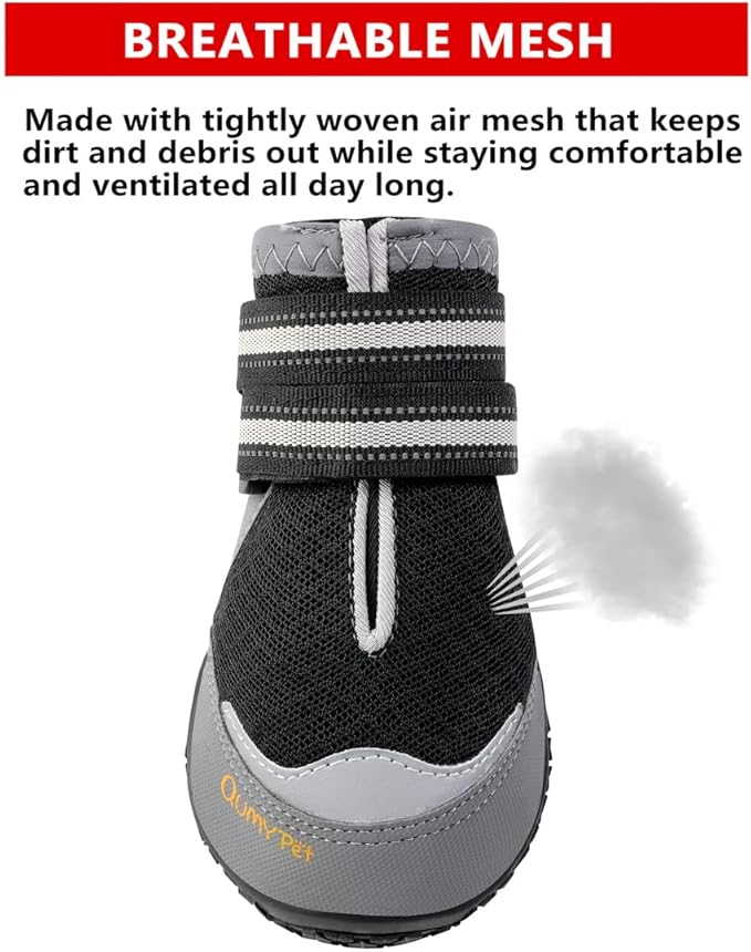QUMY 4PCS Dog Boots for Large Dogs, Medium Dog Shoes & Paw Protectors for Hot Pavement, Summer Heat Protection, Mesh Breathable Nonslip Dog Booties for Hardfloors, Walking Running Hiking Black Size 2