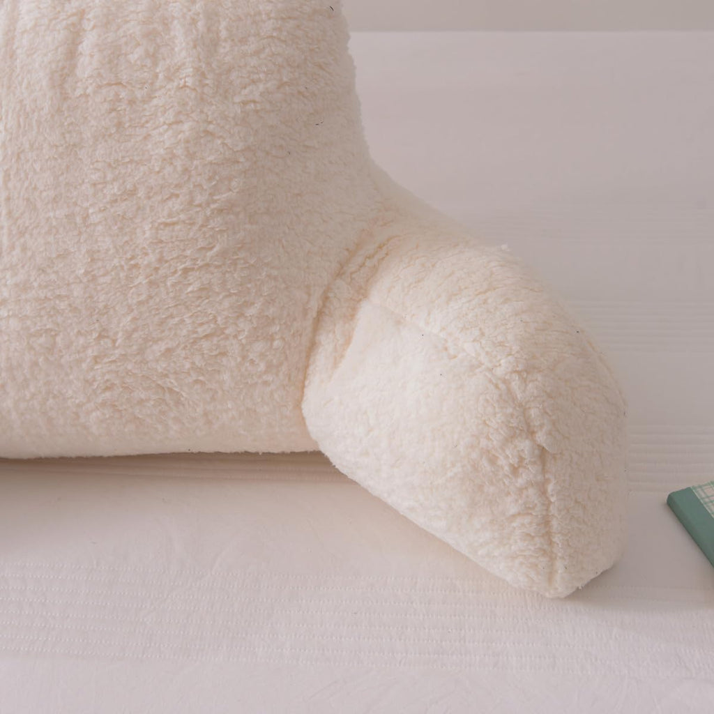 NTBED Sherpa Reading Pillow for Backrest with Arms, Kids Adult Bed Rest Pillow Back Support for Sitting Up in Bed Chair Pillow(White)