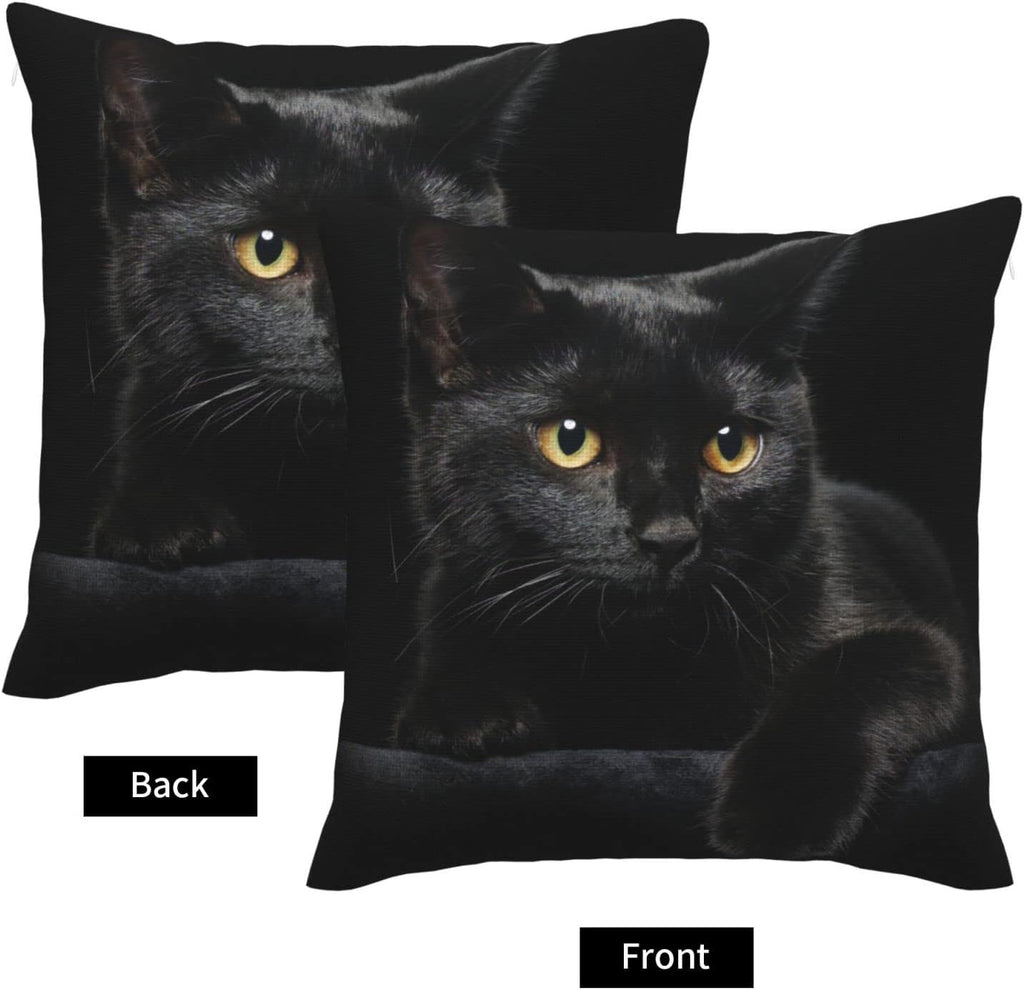 Black Cat Throw Pillow Covers Decorative Linen Pillow Cases Set of 2 Square Cushion Cover for Couch Sofa Bedroom Patio 18x18 Inch