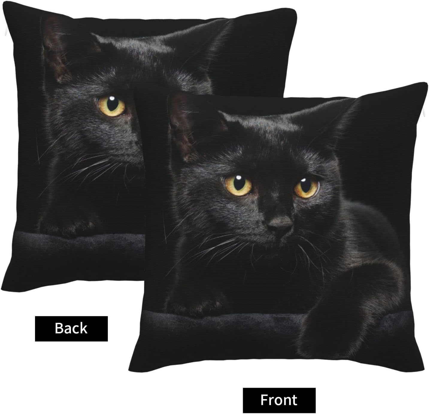 Black Cat Throw Pillow Covers Decorative Linen Pillow Cases Set of 2 Square Cushion Cover for Couch Sofa Bedroom Patio 18x18 Inch