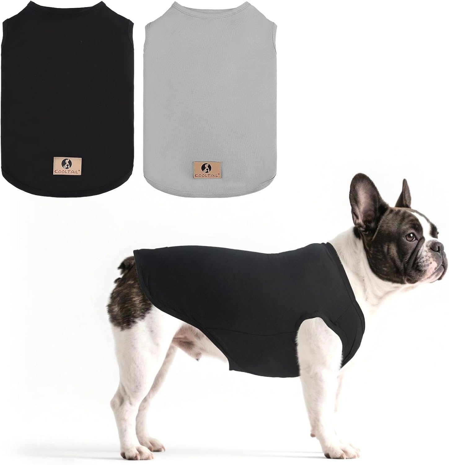 KOOLTAIL Boy Dog Clothes for Small Dogs, 2 Pack Cotton Fall/Winter Warm Dog T Shirts Coats for Outdoor, UV & Insect Protection Anti-Hair Loss & Lightweight Pet Vest Tank Tops Apparel, Black & Grey, S