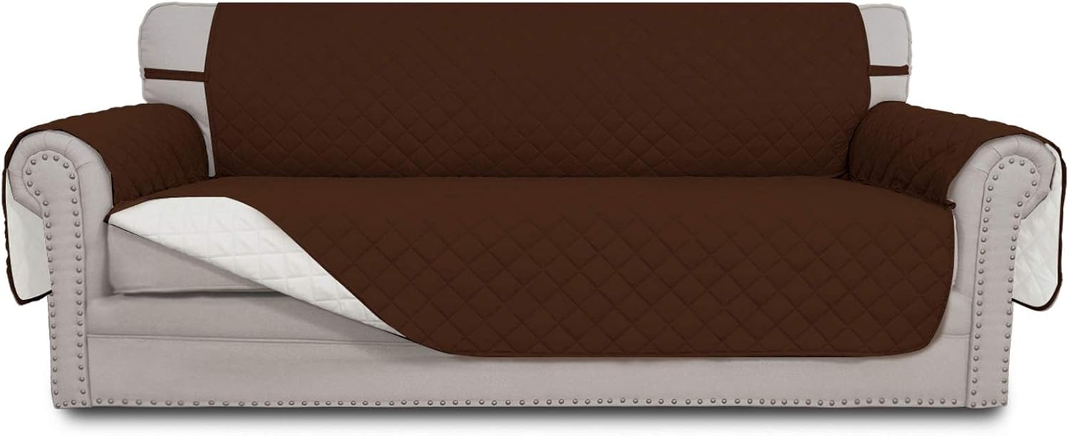 Easy-Going Reversible Couch Cover for 3 Cushion Couch Sofa Cover for Dogs Water Resistant Furniture Protector Cover with Foam Sticks Elastic Straps for Pet Cat (Sofa, Coffee/Ivory)