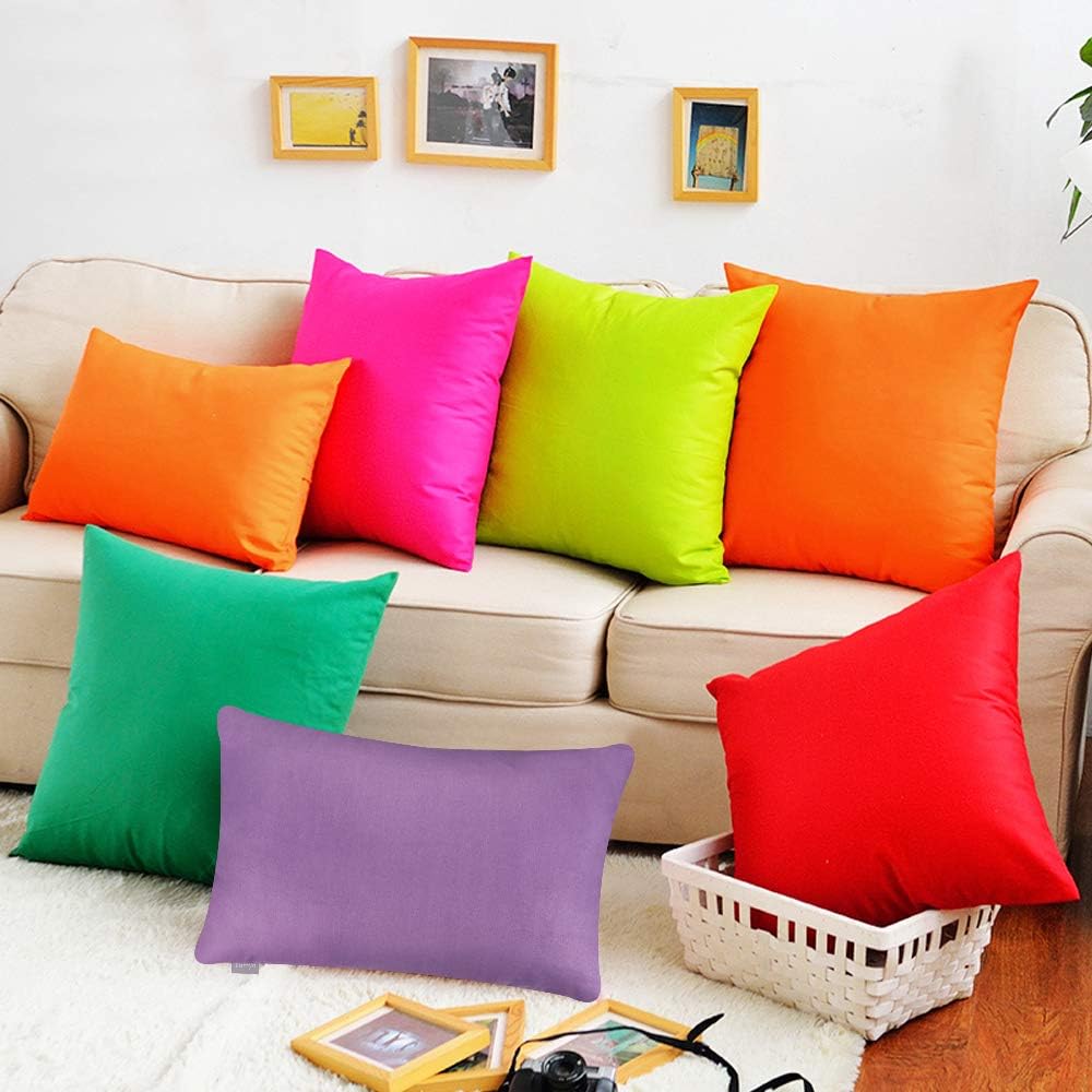 Thmyo 4-Pack 100% Cotton Lumbar Comfortable Solid Decorative Throw Pillow Case, Rectangle Cushion Cover Pillowcase Sublimation Blank Pillow Covers DIY Throw Pillowcase(12x20inch/30x50cm, Purple)