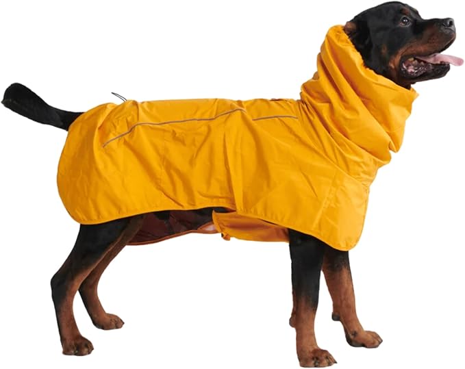 Spark Paws Dog Raincoat, Waterproof Windproof Rain Jacket, for Small Medium Large Extra Large Dogs, Reflective Breathable Full-Body Coverage Dry Suit - Mustard Yellow - 4XL