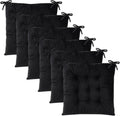 6 Pack Square Seat Cushion Chair Pads for Kitchen Dining Chairs, Soft Comfort Velvet Chair Mat Pillow Cushions with Ties for Office Desk Living Room Tatami 15.5", Black