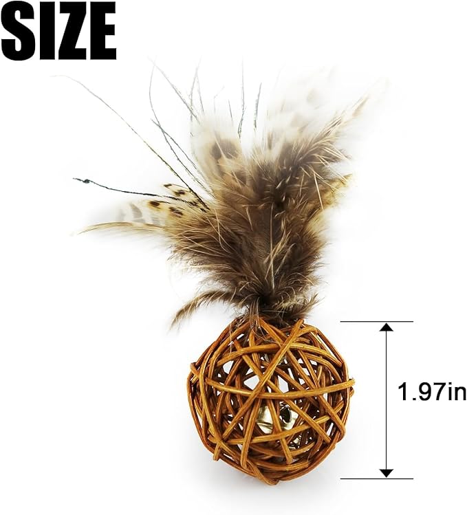 TTcat 2Pcs Feather Cat Ball Toy with Bell,Cat Toys for Indoor Cats,Interactive Chew Toys for Kitty Kitten.