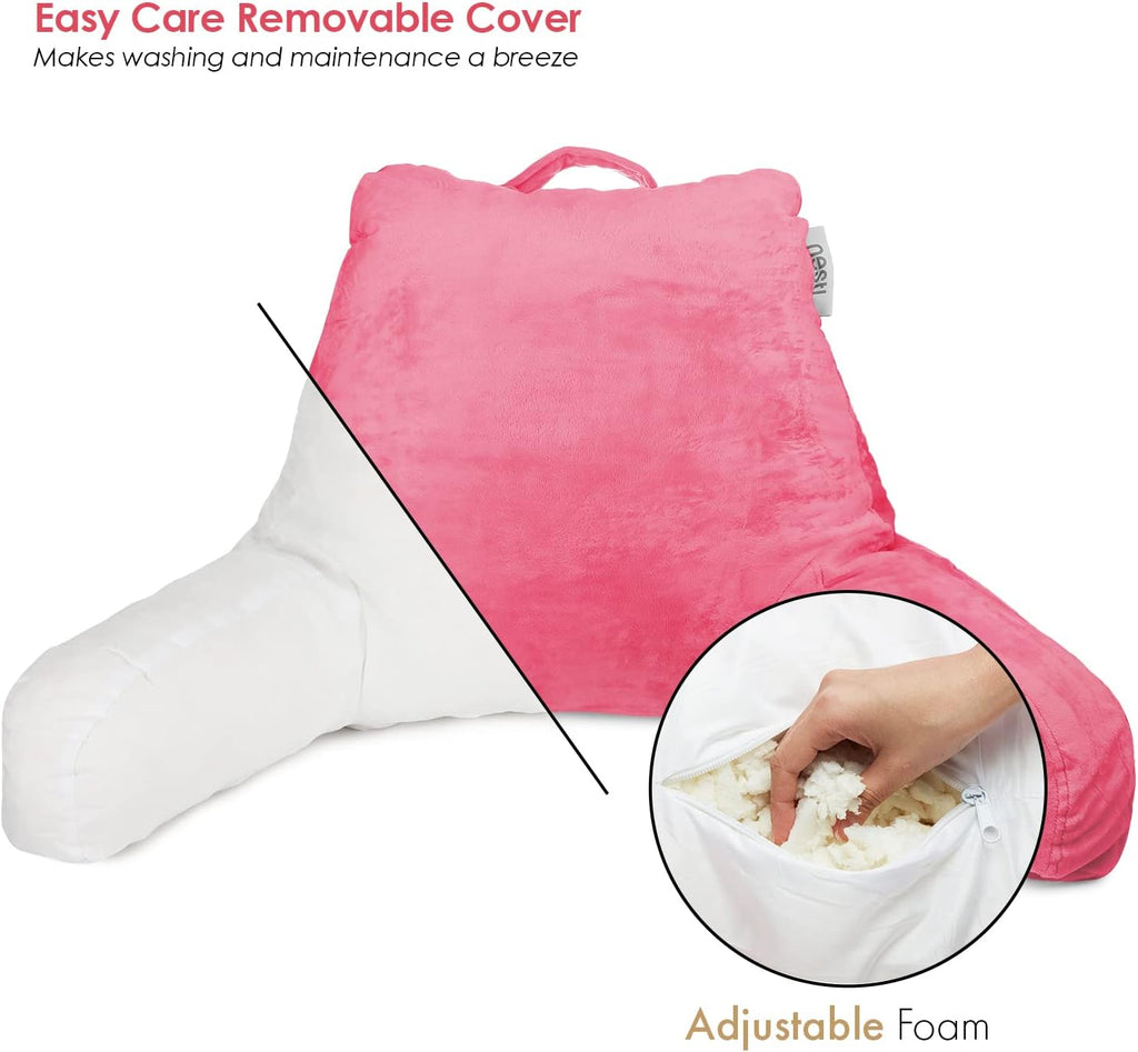 Nestl Reading Pillow for Kids & Teens with Shredded Memory Foam, Backrest Pillows for Reading, Watching, and Gaming, Use on The Couch, Bed, or Floor, Adjustable Support with Washable Cover Light Pink