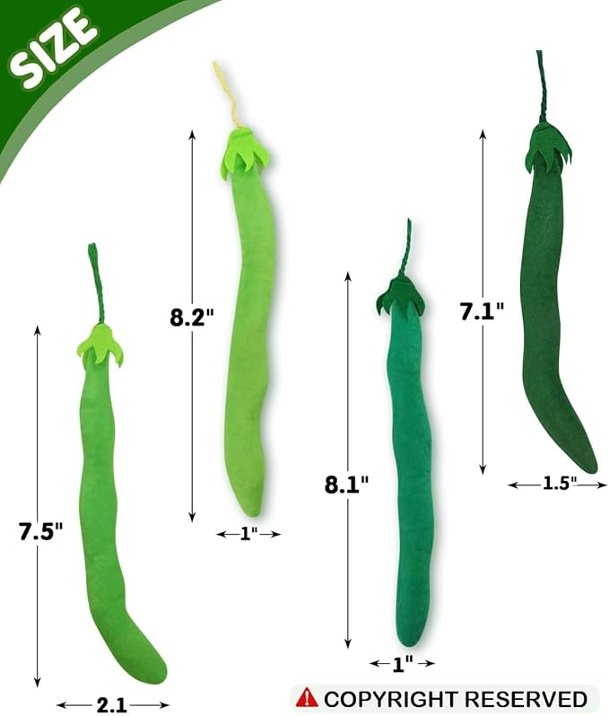 CiyvoLyeen Catnip Toy, Green Bean Cat Toys Kitten Supplies Interactive Kicker Vegetables Vegan Dental Health Teething Chew Gift for Cat Lovers Indoor 4PCS
