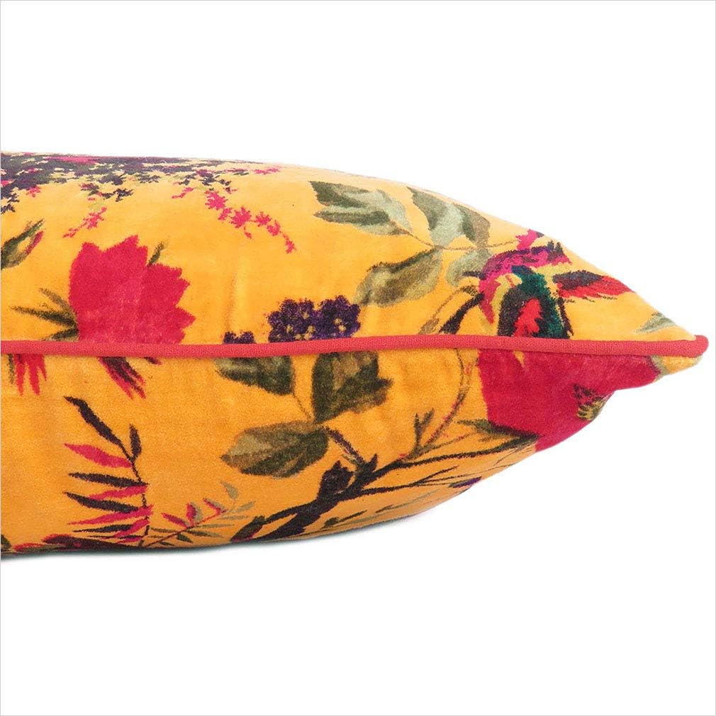 Eyes of India Boho Velvet Bird Print Throw Pillow Cover, Colorful Decorative Floral Cushion Case for Sofa Couch, Bohemian Chic Accent for Bedroom Living Room, 20x20 inch (50x50 cm), Yellow