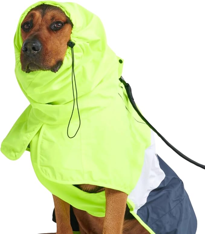 Spark Paws Dog Raincoat, Waterproof Windproof Rain Jacket, for Small Medium Large Extra Large Dogs, Reflective Breathable Full-Body Coverage Dry Suit - Neon White Navy Blue, 4XL