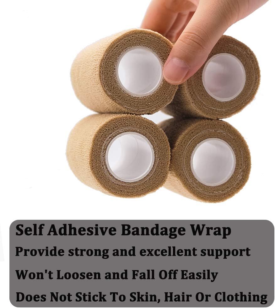 12 Rolls Elastic Self Adhesive Bandage Wrap 3 Inch, Breathable Non Woven Cohesive Bandage, Vet Wrap for Dogs, Ankle Sprains Swelling Medical First Aid Tape, Sports Athletic Tape Tan