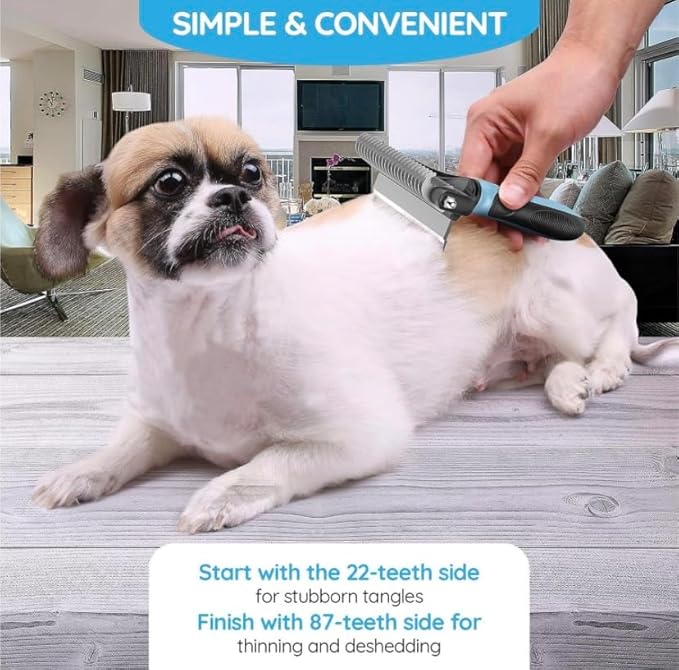 Dog Brush for Shedding & Cat Brushes for Indoor Cats - Double Coat Dog Brushes for Grooming - Hair Remover Pet Grooming Tools - 2 in 1 Deshedding Brush & Undercoat Rake for Dogs - Defur Comb Cleaner