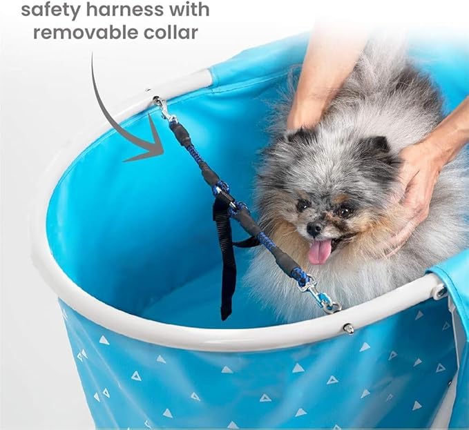 Furesh Little Dipper Dog Bath Tub and Wash Station for Bathing Shower and Grooming, Elevated Foldable and Portable, Indoor and Outdoor, for Small and Medium Size Dogs, Cats and Other Pet (Blue)
