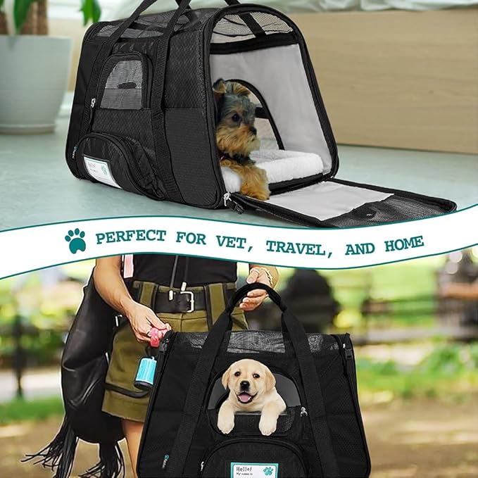 PetAmi Airline Approved Pet Carrier for Cat, Soft Sided Dog Carrier for Small Dogs, Cat Travel Supplies Accessories for Indoor Cats, Ventilated Pet Carrying Bag Medium Large Kitten Puppy, Small Black