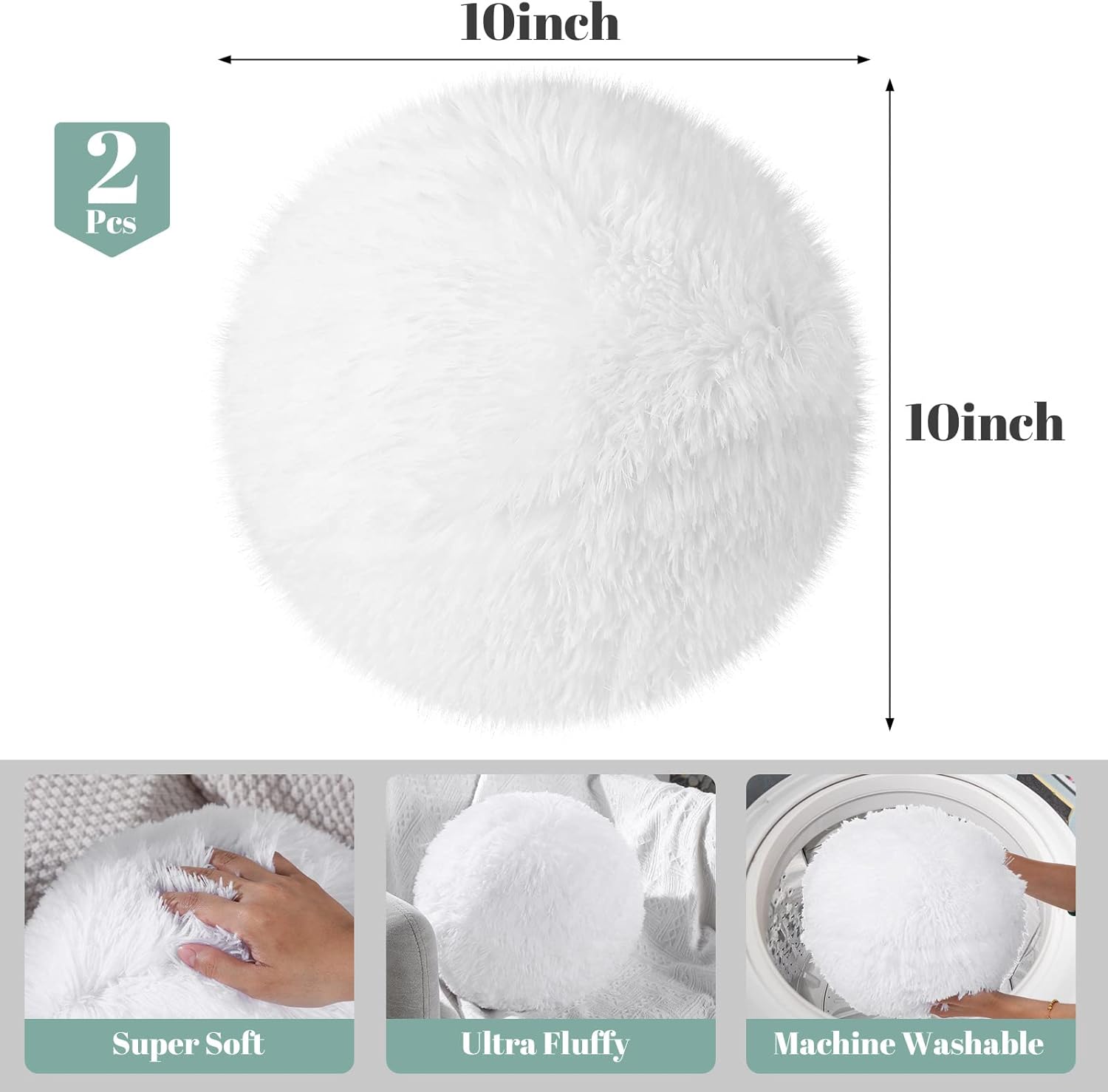 2 Pieces Plush Ball Throw Pillow Round Pillow 10 Inch Soft Circle Pillow Decorative Ball Pillow Spherical Fuzzy Pillows for Bedroom Living Room Office School Couch Chair Bed Decorations (White)