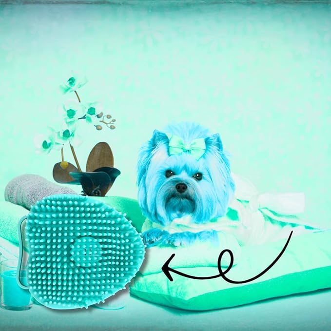 Dog & Cat Bath Brush with Built-In Shampoo Dispenser - 2-in-1 Silicone Pet Grooming Massage Brush for Anxiety Relief & Deep Cleaning - Luxury Spa Treatment (Yellow)