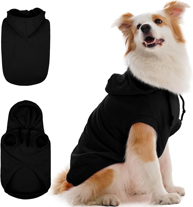 IECOii Large Dog Hoodie, XL Dog Sweater for Large Dogs Girl Hooded Sweatshirt,Spring Fall Dogs Pullover for Beagle, Border Collie, Indoor Cozy & Outdoor Play, Black, XLarge (No Fleece Lined)