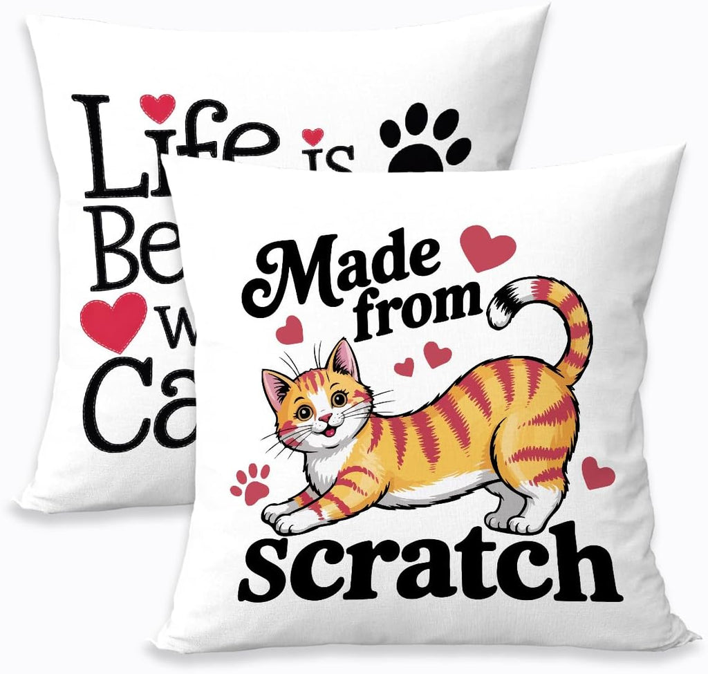 2 Pcs Abstract Cats Throw Pillow Cover, Crazy Cat Lady Gifts for Women Cat Decor, Square Decorative Throw Pillow Case for Couch Sofa Bed Bedroom Apartment Dorm Living Room Office Home Decor