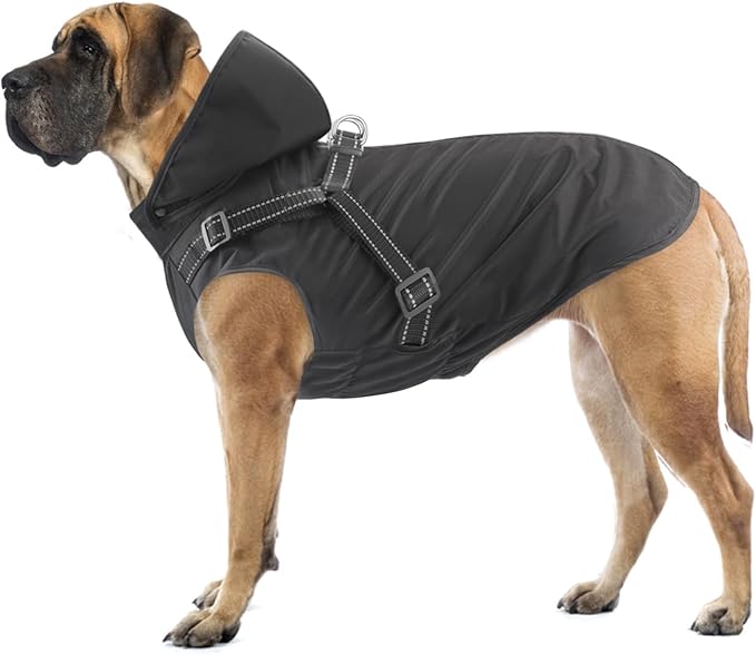 Mosucoirl Dog Raincoat Waterproof Dog Hoodie Reflective Dog Raincoat Hooded Adjustable Rain Jacket for Small Medium Large Dogs Puppies (Black, S)