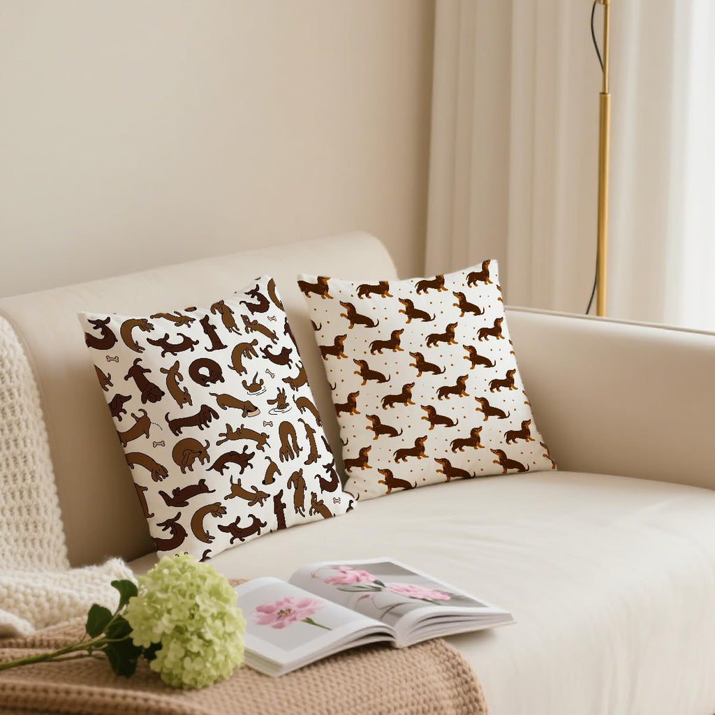 2 Pcs Cute Pet Animal Dachshund Dog Pattern Throw Pillow, Covers Linen Cushion Cover Cases Pillowcases Car Sofa Home Decor for Women Friend Sister Coworker Birthday Christmas