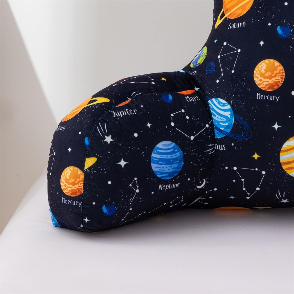 NTBED Galaxy Planet Printed Reading Pillow Bed Wedge Backrest with Arms, Couch TV Relax Bed Rest Pillow Back Support Cushion for Kids Teens Boys Girls