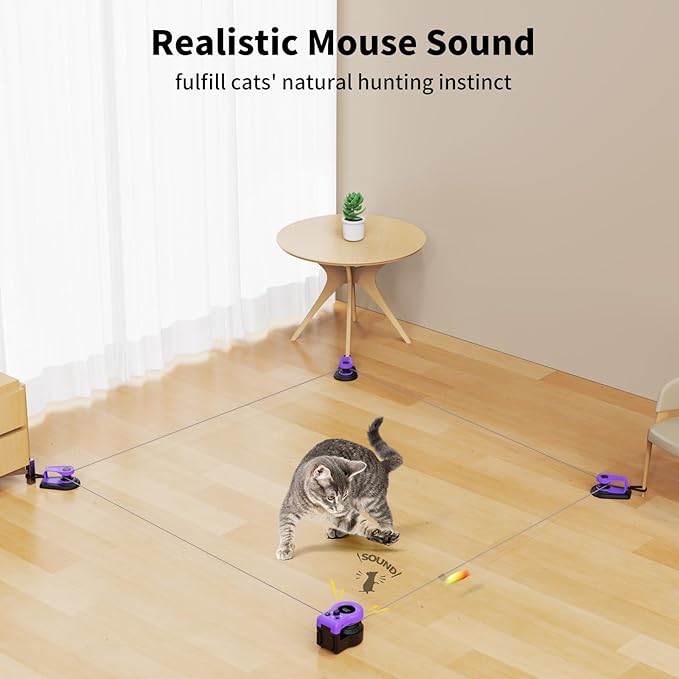 AsFrost Upgraded Interactive Cat Toy for Indoor Cats, Auto/Manual Control DIY Cat Feather Mouse Toy Treadmill for Bored Kitten Puppy Play Chase Run Exercise Hunting-Elegant Purple