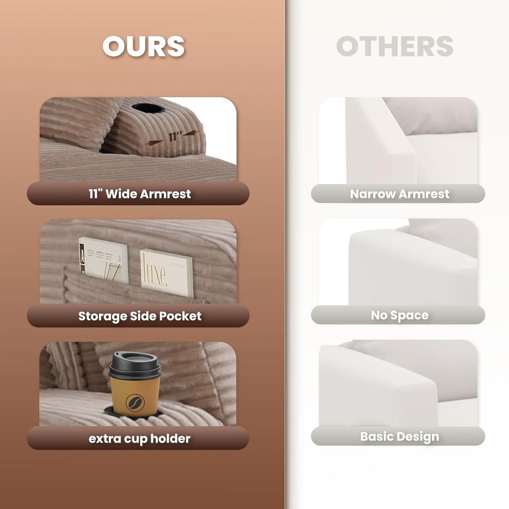 67" Chaise Lounge Chair Indoor, Cozy Oversized Fluffy Sofa with Cup Holders & Throw Pillows, Boneless Sleeper Cloud Couch for Living Room, Movie Room and Apartments, Camel