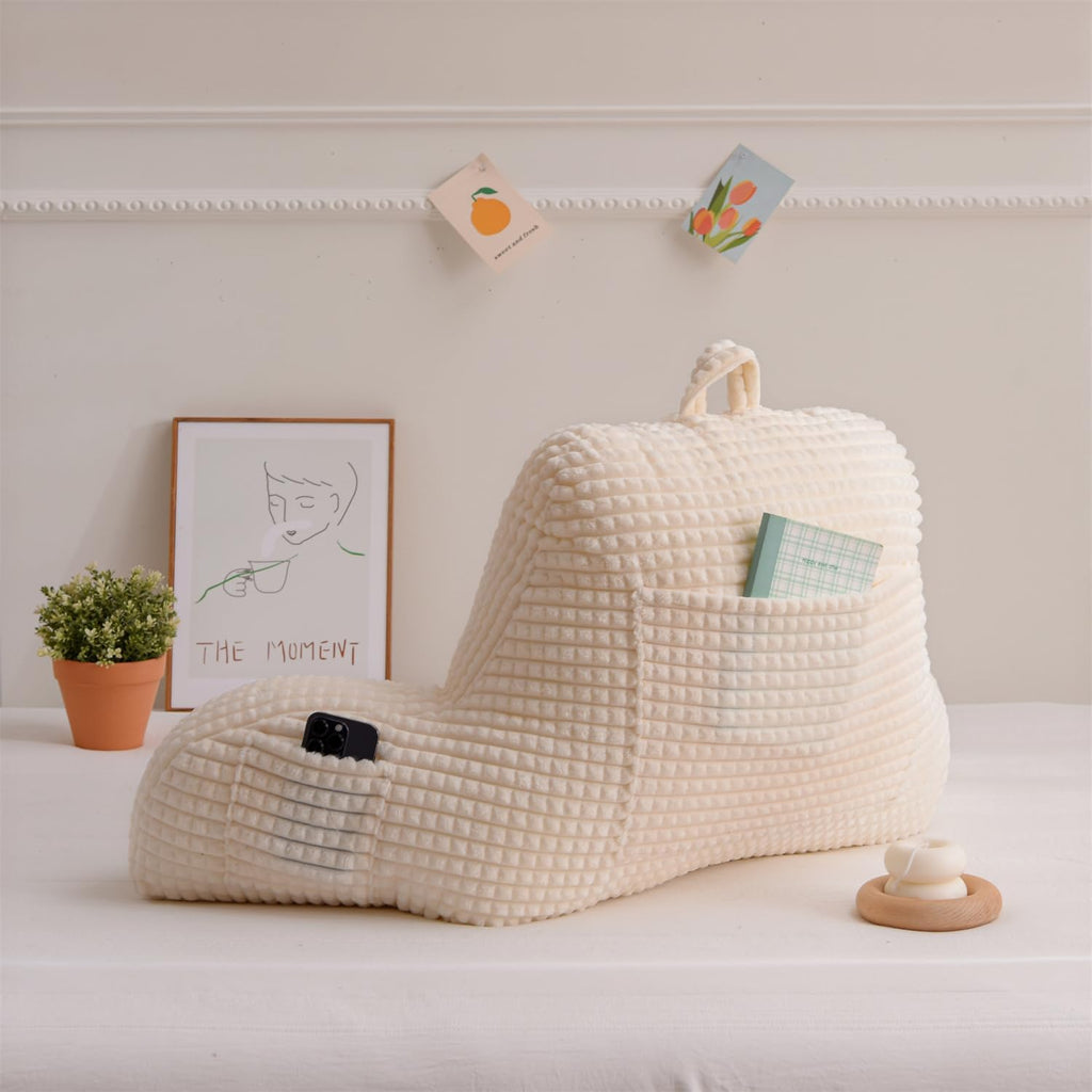 Holawakaka Adults Reading Pillow with Arms, Backrest Reading & Rest Pillows for Sitting Up in Bed, Bed Rest, Lounging, Working on Laptop,Arms Back Support Cushion for Men Women Teens, Ivory