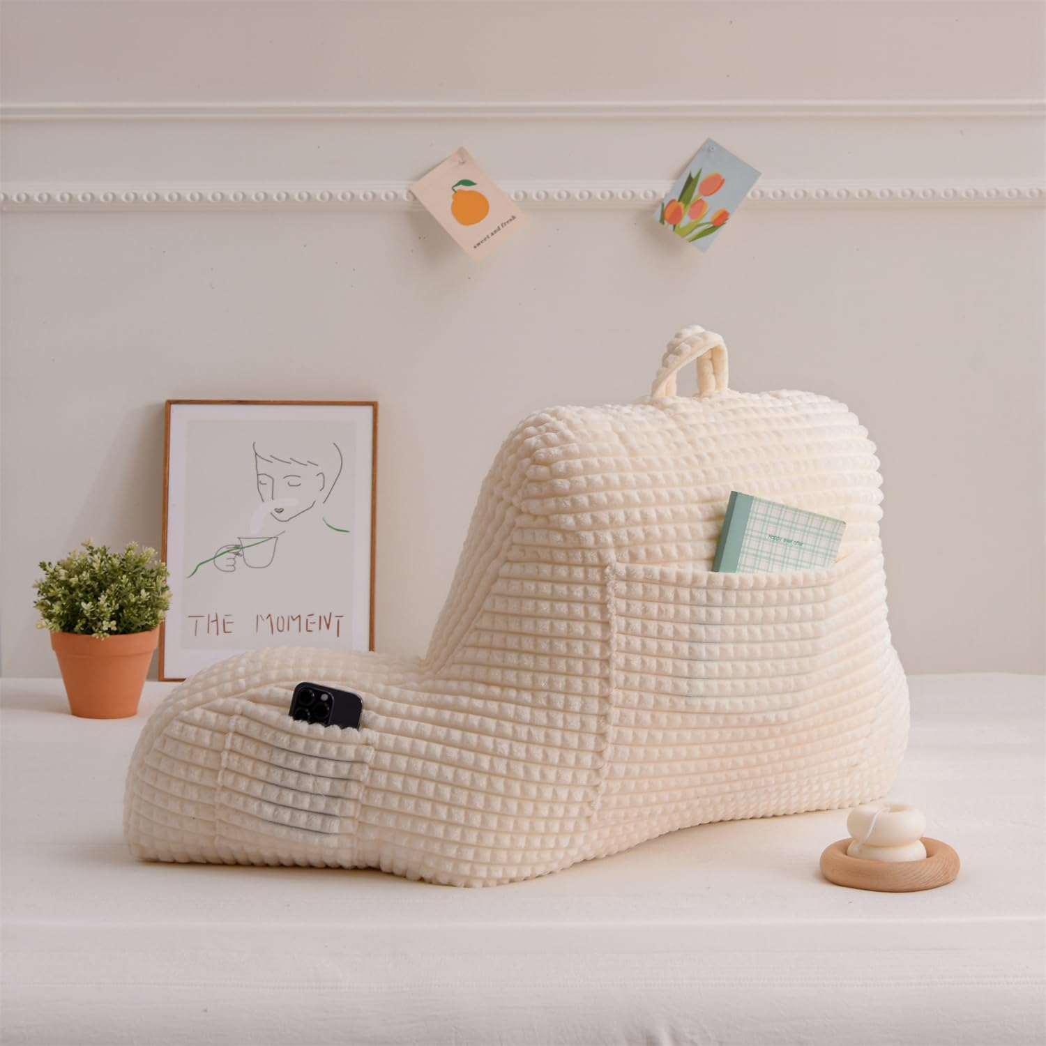 Holawakaka Adults Reading Pillow with Arms, Backrest Reading & Rest Pillows for Sitting Up in Bed, Bed Rest, Lounging, Working on Laptop,Arms Back Support Cushion for Men Women Teens, Ivory