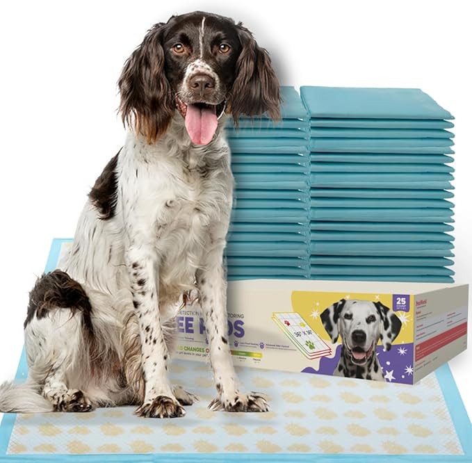PETSWORLD Giant Dog Potty Pads, Odor-Eliminating, 36" x 36", Ultra Absorbent 5-Layer Leak-Proof Training Pads for Dogs & Cats (36x36 Health Indicating, 25 Count)