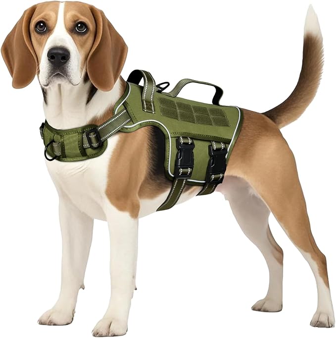 Tactical Dog Harness Medium Sized, Heavy Duty No Pull Dog Harness with Handle, Easy On and Off Service Dog Vest with Molle System, Reflective Pet Vest for Walking Hiking Training