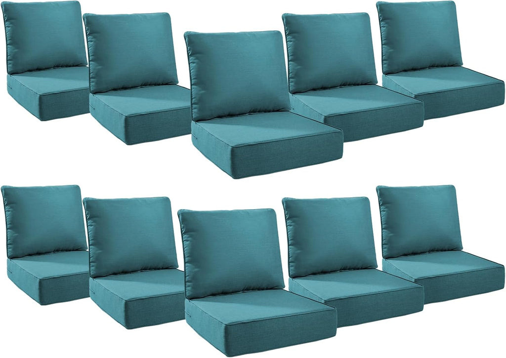 6" Thick Outdoor Cushions 24x24x6, 10-Set Deep Seat Patio Cushions with Removable Cover, Waterproof & Fade Resistant Replacement for Wicker Chair, Loveseat, Sofa - Peacock Green