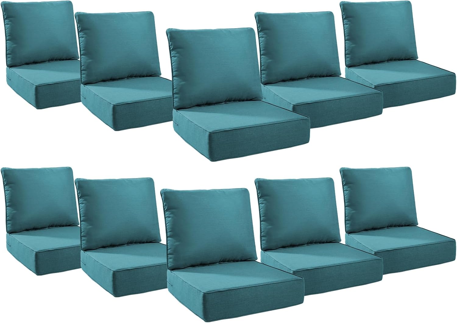 6" Thick Outdoor Cushions 24x24x6, 10-Set Deep Seat Patio Cushions with Removable Cover, Waterproof & Fade Resistant Replacement for Wicker Chair, Loveseat, Sofa - Peacock Green