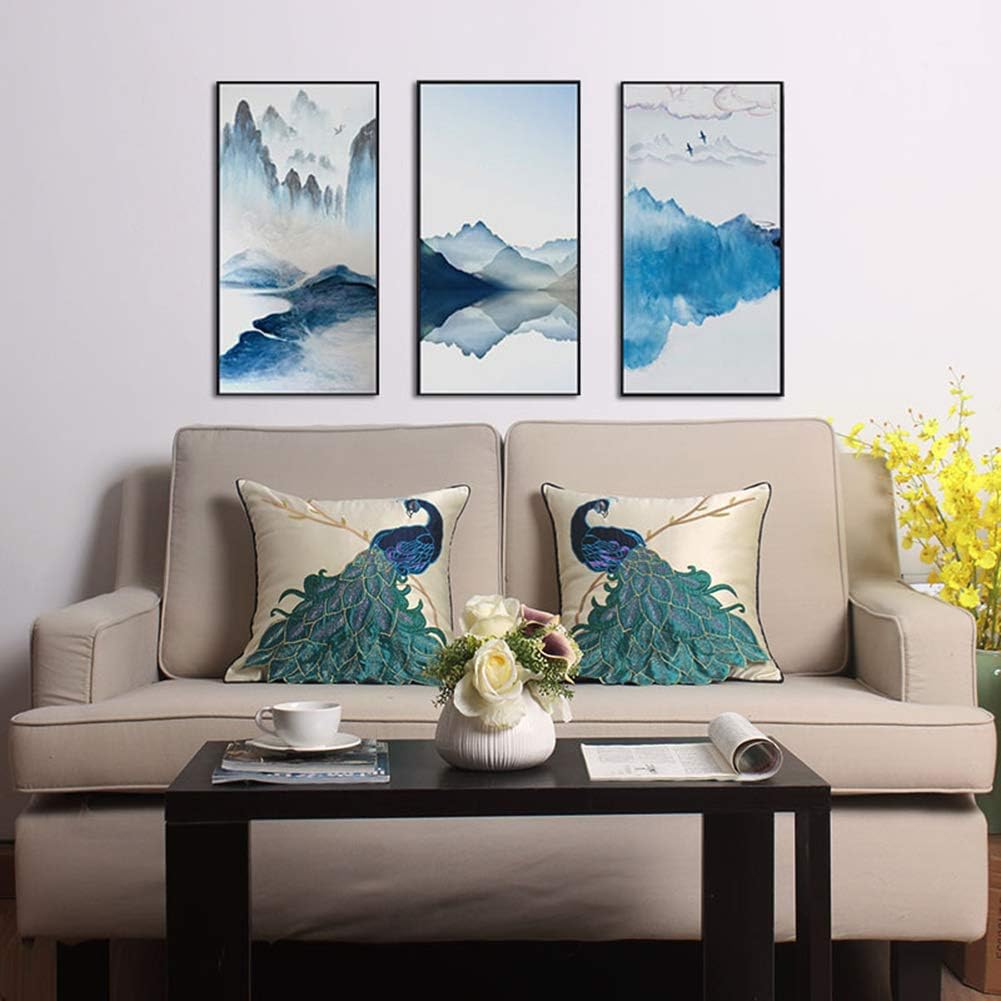 vctops Embroidered Peacock Decorative Throw Pillow Case Silky Satin Cushion Cover Peacock 2 18"X18"