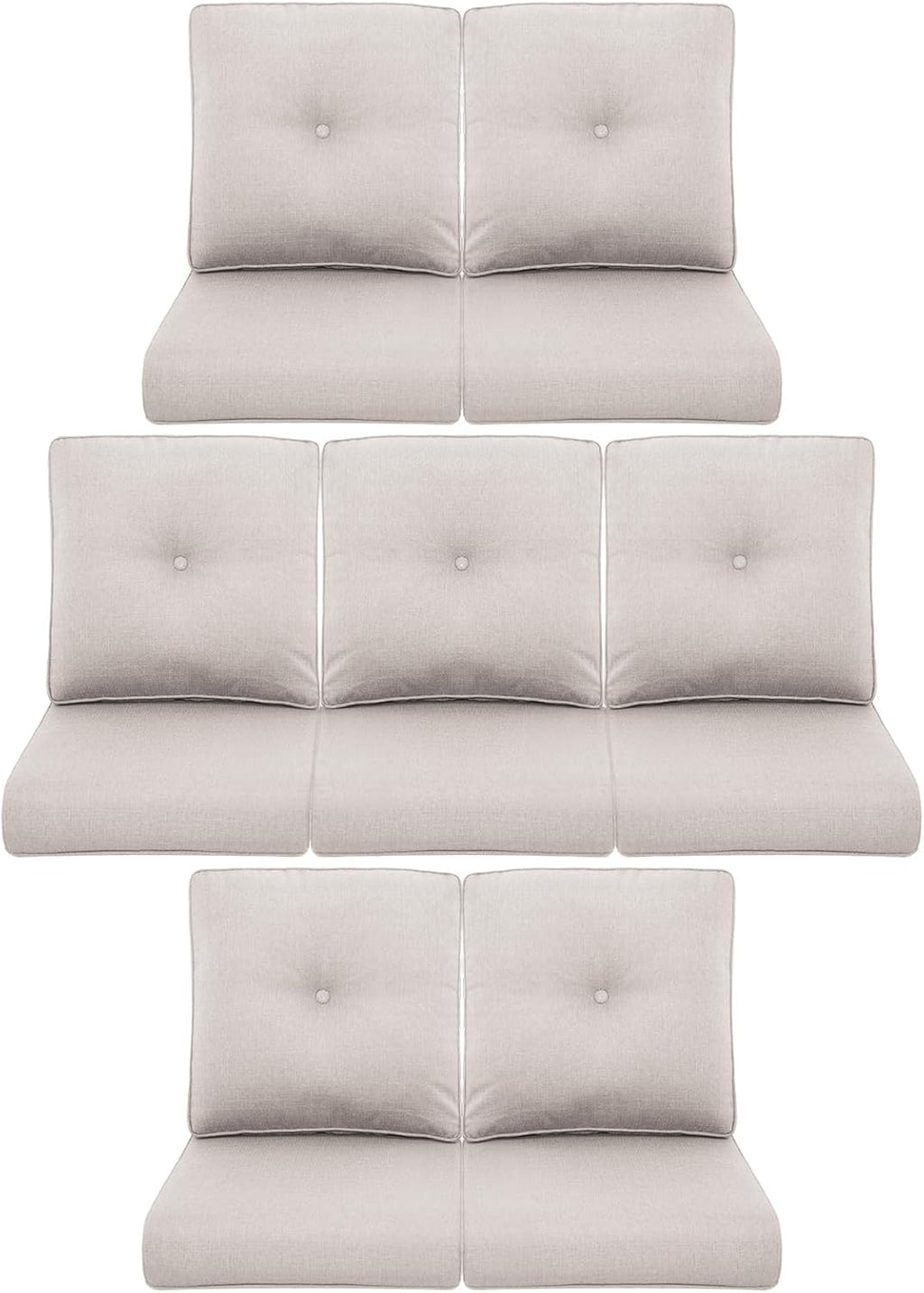 7-Piece Outdoor Patio Cushion Set - Fade & Water Resistant with Removable Olefin Cover, 22x24x4 Inch Memory Foam Cushions for Wicker Sectional Sofa – Beige/Buckle