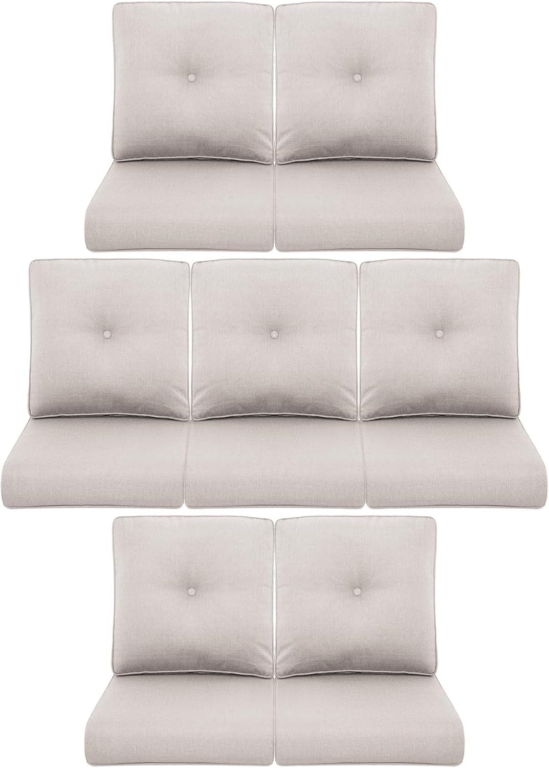 7-Piece Outdoor Patio Cushion Set - Fade & Water Resistant with Removable Olefin Cover, 22x24x4 Inch Memory Foam Cushions for Wicker Sectional Sofa – Beige/Buckle