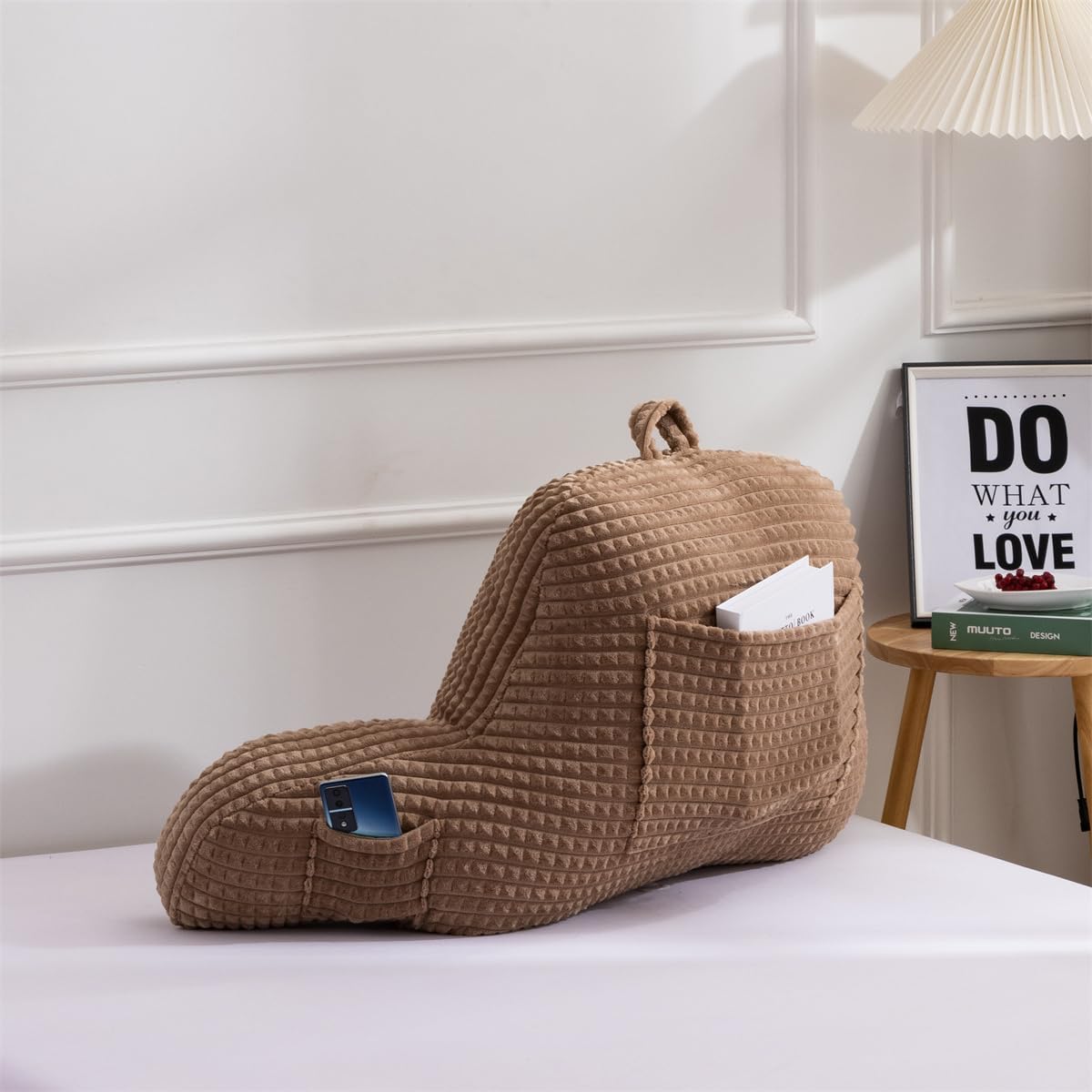 Holawakaka Adults Reading Pillow with Arms, Backrest Reading & Rest Pillows for Sitting Up in Bed, Bed Rest, Lounging, Working on Laptop,Arms Back Support Cushion for Men Women Teens,Khaki