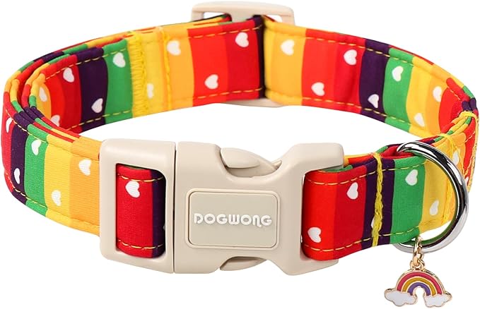 DOGWONG LGBT Dog Collar, Rainbow LGBTQ Dog Collars, Adjustable Cute Pride LGBT Pet Collars Design Quick Release Buckle Dogs Necklace for Small Medium Large Dogs