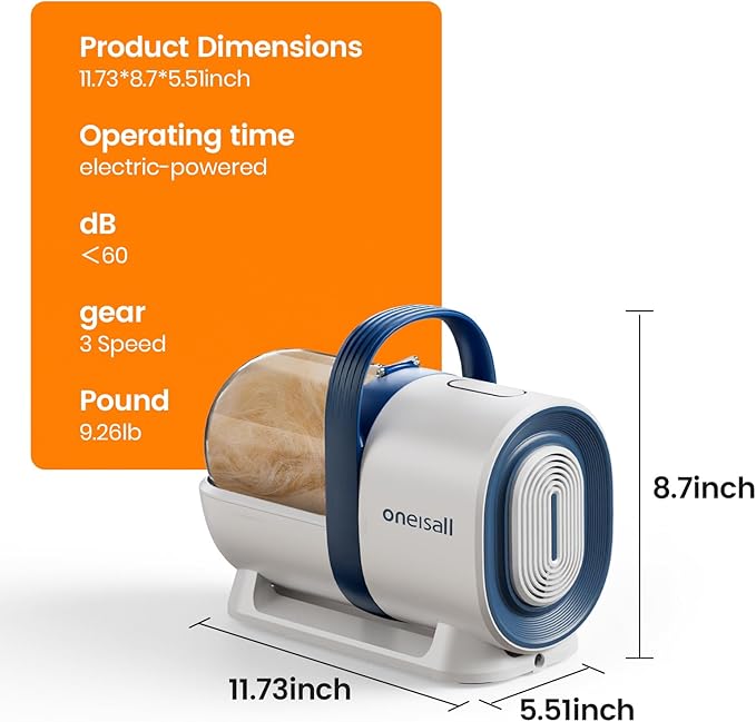 oneisall Dog Hair Vacuum & Dog Grooming Kit, Pet Grooming Vacuum with Pet Clipper Nail Grinder, 1.5L Dust Cup Dog Brush Vacuum with 7 Pet Grooming Tools for Shedding Pet Hair, Home Cleaning (Blue)