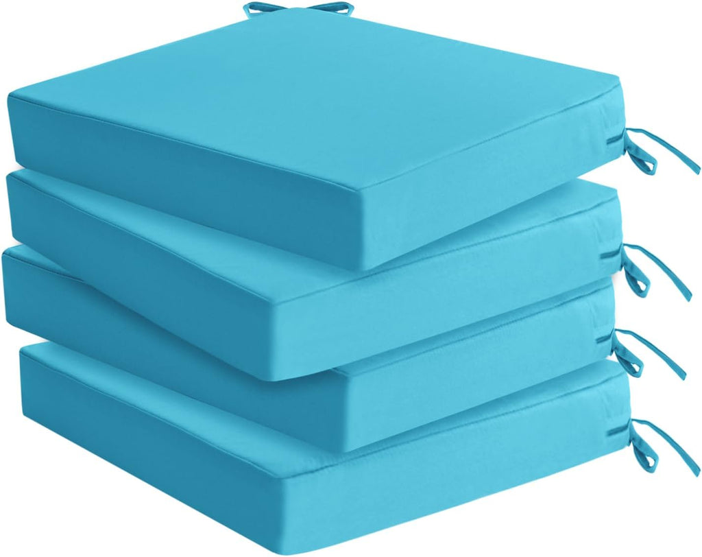 Outdoor Chair Cushions Set of 4: Waterproof & Fade Resistant Seat Cushion for Patio Furniture - 19 x 19 x 2 Inch Chair Pads with Ties and Hidden Zipper - Patio Chair Cushion Replacement, Teal