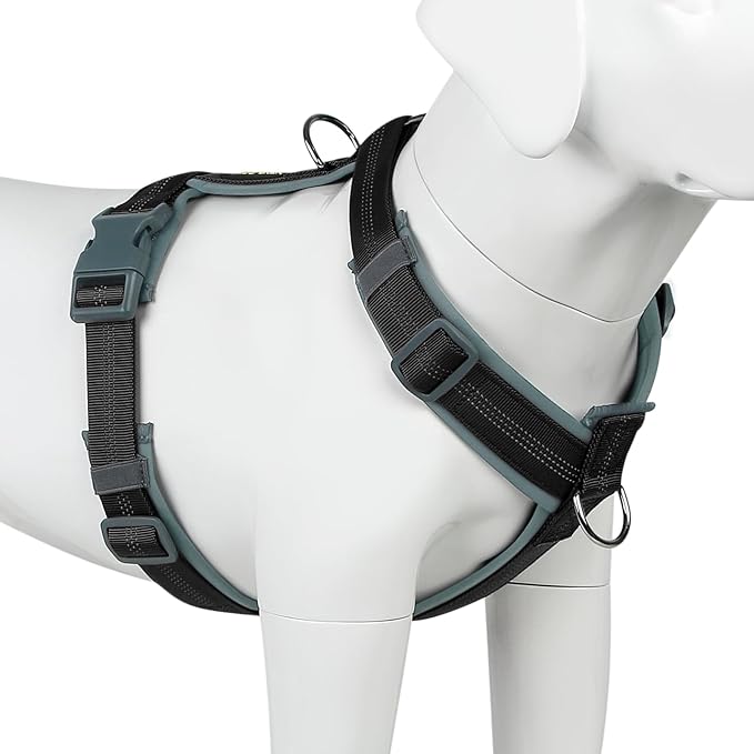 Plutus Pet No Pull Dog Harness, Adjustable Nylon Harness with Soft Padding, Reflective and Heavy Duty Dog Harness for Small, Medium, Large Dogs(Black, L)
