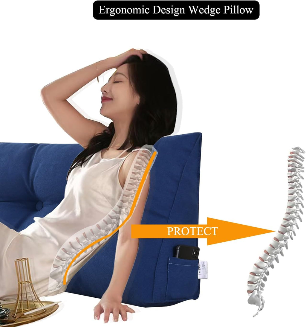 Triangular Wedge Pillow headboard Queen Size for Couch Large headboard Pillow with Removable Cover Back Rest Pillows for Sitting up in Bed