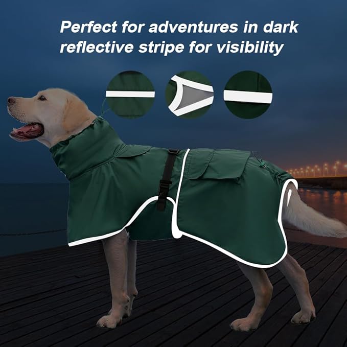 Dog Raincoat Waterproof Dog Rain Coat with Hoodile, Reflective Adjustable Lightweight Pet Rain Jacket for Medium Large Dogs(Green, 7XL)