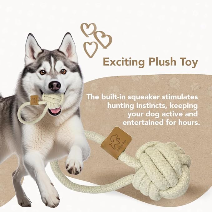 Eco Cotton Rope Ball Dog Toy, Natural Cotton Dog Toy & Ball Rope Toys for Dogs, Toy for Big & Small Dog, Densely Woven & Durable Training Toys