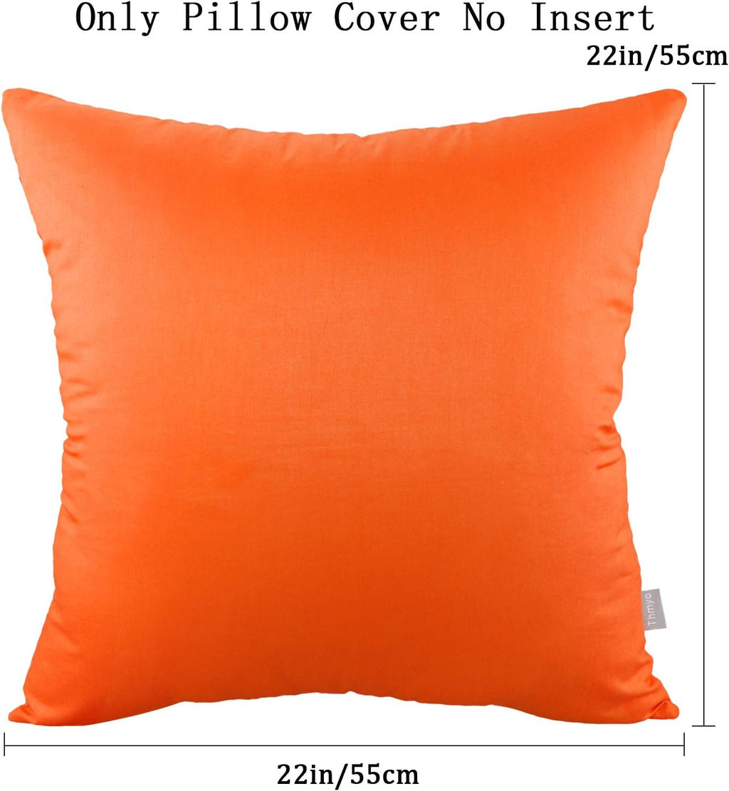 Thmyo 4-Pack 100% Cotton Comfortable Solid Decorative Throw Pillow Cases Square Cushion Cover Pillowcases Sublimation Blank Pillow Cover Halloween DIY Throw Pillowcase(22x22inch/55x55cm,Orange)