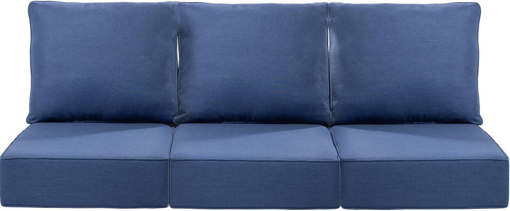 Luxury 22x24/22x25 6-Inch Patio Sofa Cushions Set of 3 - Memory Foam Deep Seat Water-Resistant Patio Cushion for Dining Rocking Swivel Chairs Loveseat 3-Seater Sectional Couch - Navy Blue