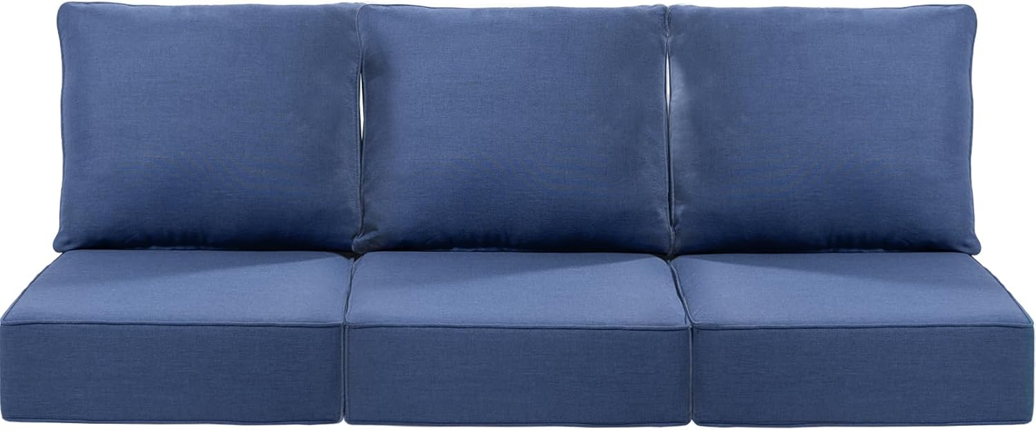 Luxury 24x24x6 Inch Patio Sofa Cushions Set of 3 - Memory Foam Deep Seat Water-Resistant Patio Cushion for Lawn Dining Rocking Swivel Chairs Loveseat 3-Seater Sectional Couch - Navy Blue