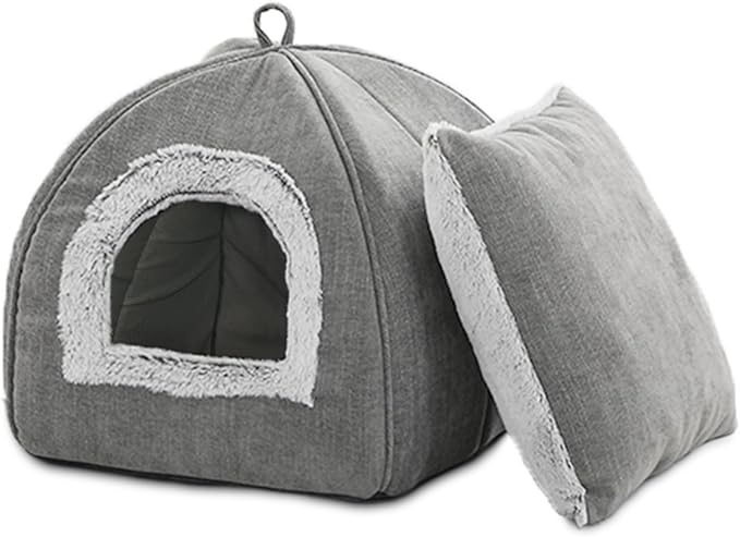 Cat Bed Cave-Cat Beds for Indoor Cats,Kittens and Large Pets,Foldable and Washable with Removable Cushioned and Anti Slip Bottom(Large,Grey)
