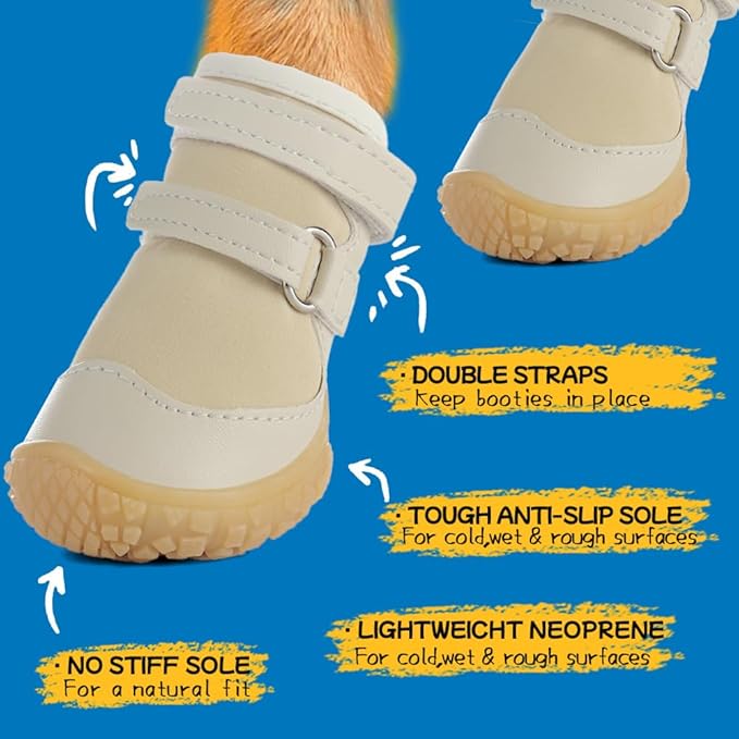 Dog Shoes for Small Dogs, Breathable Dog Boots Paw Protector for Hot Pavement Winter Snow, Dog Booties with Rugged Anti-Slip Sole for Hardwood Floors Outdoor Walking Light Khaki Size 1