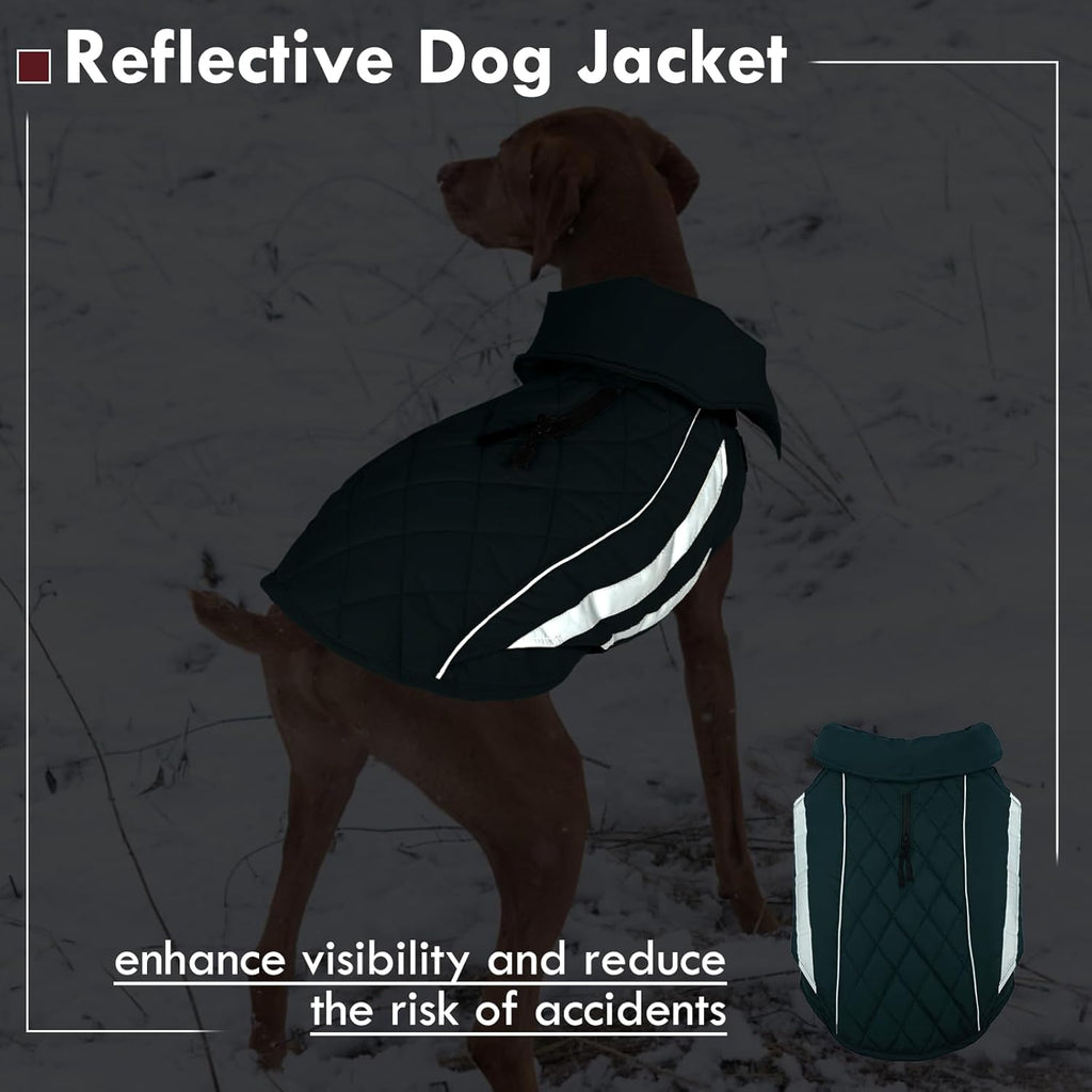 Dog Jacket for Large Dogs Winter Coat with Harness Hole Waterproof Reflective Turtleneck Snowsuit Adjustable Hook & Loop Cold Weather Coats for Dogs Border Collie Pitbull, Green 2XL
